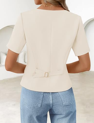 ZESICA Womens Summer Vest Top Short Sleeve Blouse Suit Blazer Work Outfits