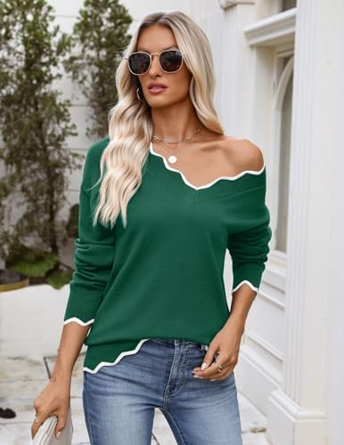 Zeagoo Women's 2026 Fall V Neck Sweater Long Sleeve Lightweight Knit Tops