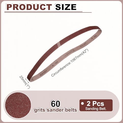 HARFINGTON 1 x 42 Inch Sanding Belts, 2 Pcs 60 Grits Aluminum Oxide Abrasive Belt Sander File Belt for Woodworking, Metal Polishing, Knife Sharpener