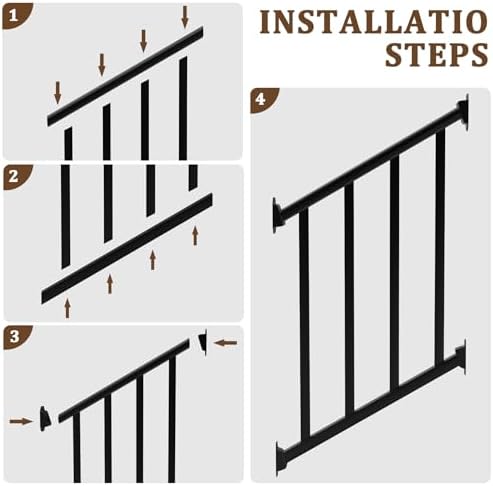 Metty Metal 2Ft W x 36in H Stair Deck Railing Kit, Textured Black AAMA2604 Powder Coat, IBC Certified Guard Rail for Deck Porch Balcony Patio Outdoor