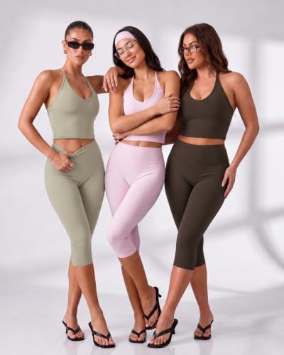 Workout Capri Gym Set for Women - 2 Piece Yoga Set with Leggings Halter Top