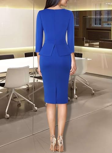 VFSHOW Womens Work Business Office Front Zipper Peplum Church Sheath Dress