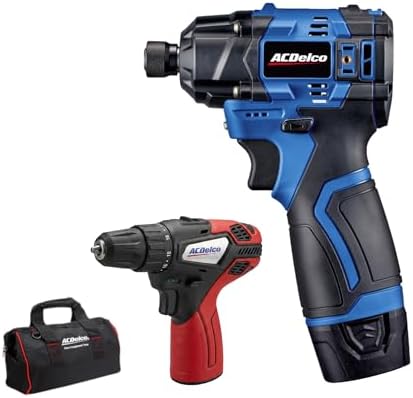 ACDelco G12 Series 12V Cordless Combo Kit, Brushless 1/4" Impact Driver (125 ft-lbs) & 3/8" Drill Driver (265 in-lbs), 4-Mode Control, (1) 2.0Ah Battery & Charger, 2-Tool Kit, ARI12185-K2