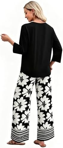 WIHOLL Two Piece Sets for Women Lounge 3/4 Length Sleeve Womens Tops Graphic Pants with Pockets Summer Outfits 2026