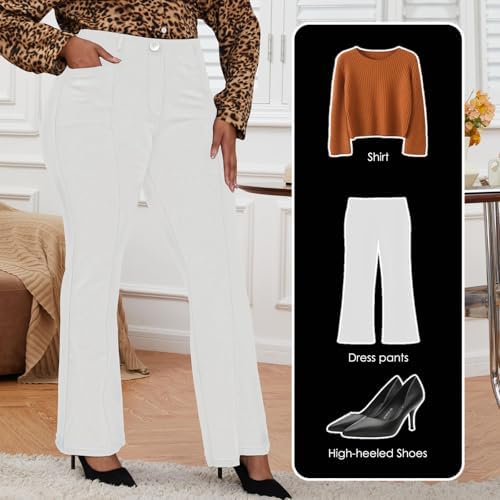 DGD Wrinkle-Free Stretch Dress Pants Plus Size for Women Pull-on Pant Ease into Comfort Office Pant