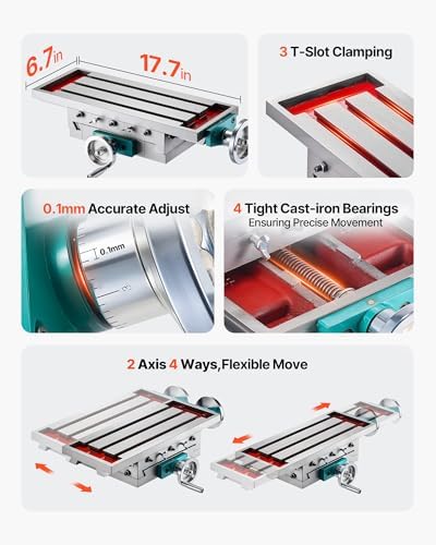 VEVOR Milling Working Table 17.7 X 6.7 Inch, Compound Milling Machine Work Table 2 Axis 4 Ways Move, Multifunction Milling Working Table Heavy-duty Structure,for Milling and Drilling Machine