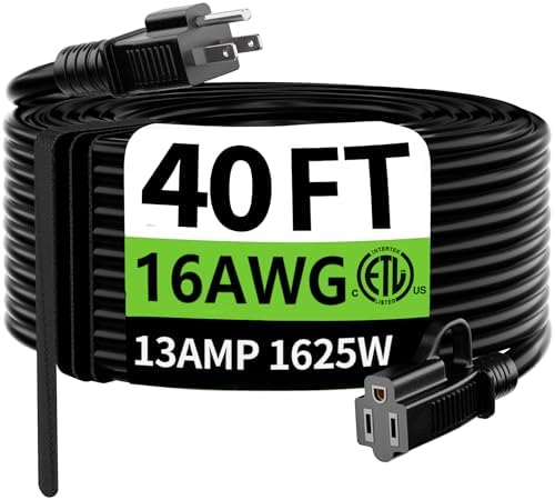 HUANCHAIN Indoor Outdoor Black Extension Cord 40 FT Waterproof 16/3 Gauge