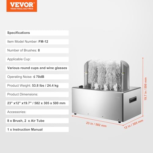 VEVOR Wine Glass Polisher Machine, 8 Cloth Polisher Glass Polishing Machine, 660 Cups/Hour Electric Commercial Glass Polisher for Champagne Glasses, Beer Cups, Perfect for Bar Restaurant Kitchen