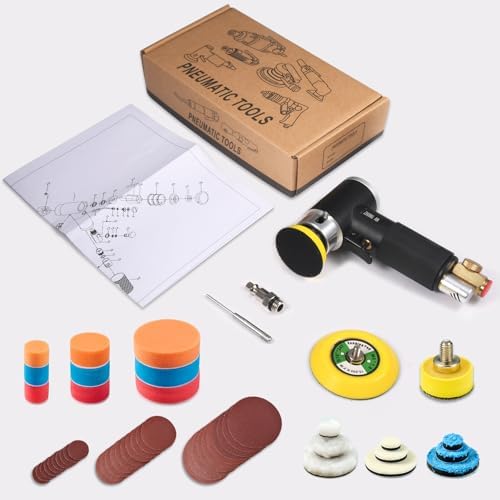 1'' 2'' 3'' Mini Orbital Sander Set Air Random Sander High Speed Pneumatic Sanders for Auto Body Work with 18 Polishing Sponge & Wool Pads, 30 Sandpapers(BLACK)