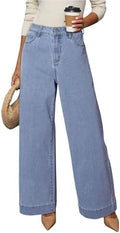Dokotoo Women's Casual High Waisted Jeans Stretch Wide Leg Loose Denim Pant