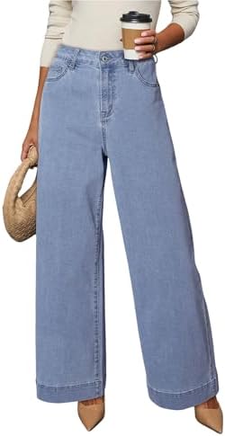 Dokotoo Women's Casual High Waisted Jeans Stretch Wide Leg Loose Denim Pant