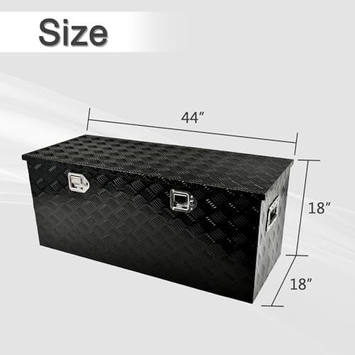 44 Inch Heavy Duty Aluminum Truck Tool Box Pick Up Truck Bed RV Trailer Toolbox Storage Organizer with Side Handle, Lock & Keys，Black,5 Bar Tread 44"(L) X18''(W) X18(H) Storage Box