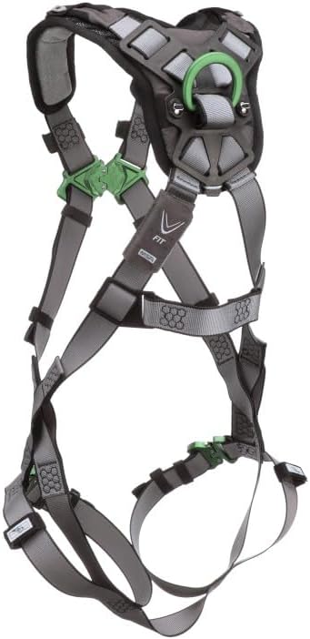 MSA V-FIT Standard Safety Harness - Polyester & Nano-Technology Treated Web Full Body Harness Back, Shoulder Padding, Gray
