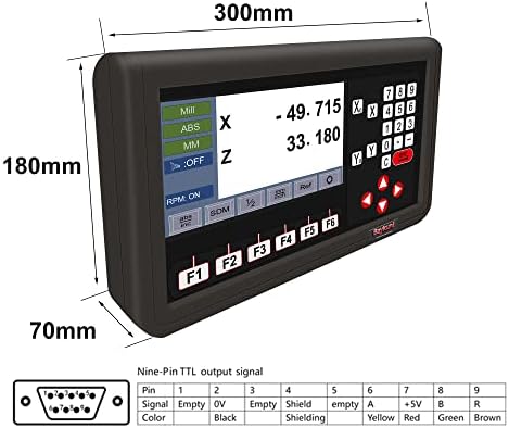 LCD Screen 2 Axis Digital Readout Display High Accuracy Magnetic Scale Encoder 1um Resolution 320mm and 5um Resolution 1020mm ((12"x40") for Lathe Machine