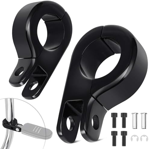 Benlari Highway Pegs P-Clamp Mount Kit, A3 Steel Motorcycle Foot Pegs Fit for 1" & 1.25'' Crash Bars Foot Bracket Clamp Compatible with Harley Touring Electra Road King Road Glide(Black)