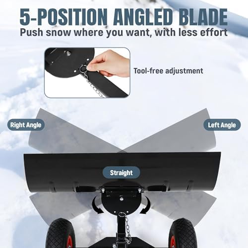 29" Push Snow Shovel with Wheels for Driveway, Heavy Duty Adjustable Angle Wheeled Snow Pusher Shovel, Metal Rolling Snow Pusher, Snow Plow Shovel on Wheels for Snow Removable, 29"x16.5" Blade