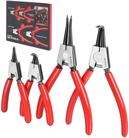 BILITOOLS 4PC External Snap Ring Pliers Set, 5" & 7" Circlip Kit