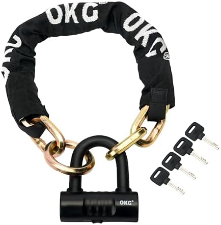 OKG Heavy Duty Bike Lock, Black, 8 lb, 2.6ft x 1/2 in (12mm) Thick Cut Proof Chain Combo 18mm Small U Lock, Ideal for Motorcycles, ATVs, Mopeds or Garage Security