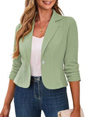 Traleubie Women's Cropped Blazer 3/4 Ruched Sleeve Business Casual