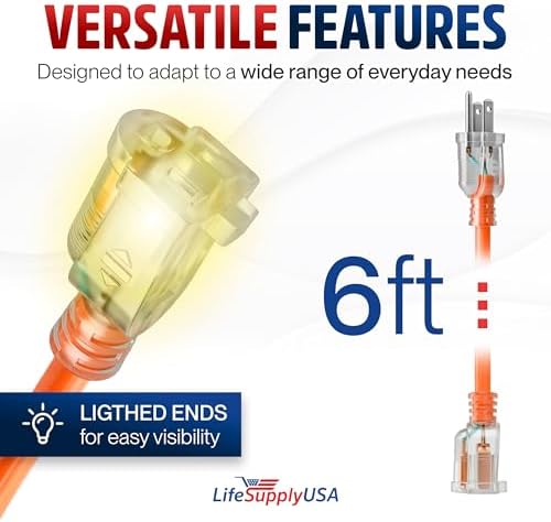 6ft Outdoor/Indoor Extension Cord 10/3 Gauge Ultra Heavy Duty 3 Prong SJTW, Waterproof, Flexible Cold-Resistant Long Power Cord,15A 125V 1875W, Orange by LifeSupplyUSA
