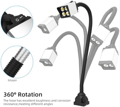 2026 LED Work Light, Flexible Gooseneck Lamp, 2000 Lumen Machine Light for Lathe CNc Milling Drill Press Sewing Machine IndustrialLighting,120V (BASE FIX)