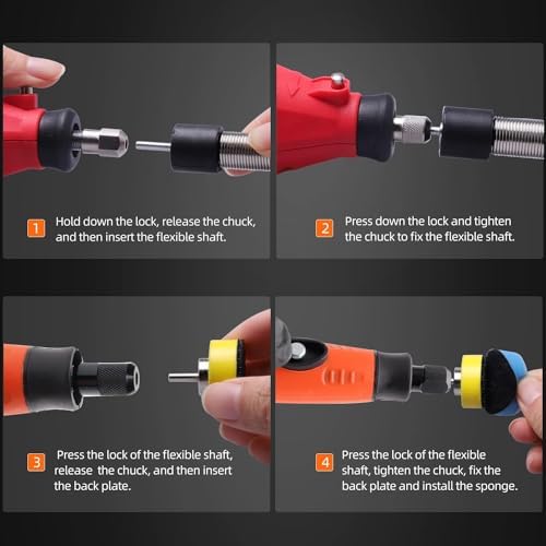 SPTA M14 Thread Flexible Shaft, Mini Detail Polisher Universal Rotary Grinding Tool 30-Piece Polishing Pad Sponge Polishing Pad for Rotary Tools/Polishers, Drill for Metal Aluminium