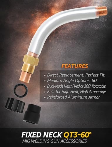 Mig Welding Gun Accessories Aluminium Fixed Neck QT3-60° Replacement for Bernard style Neck QT3