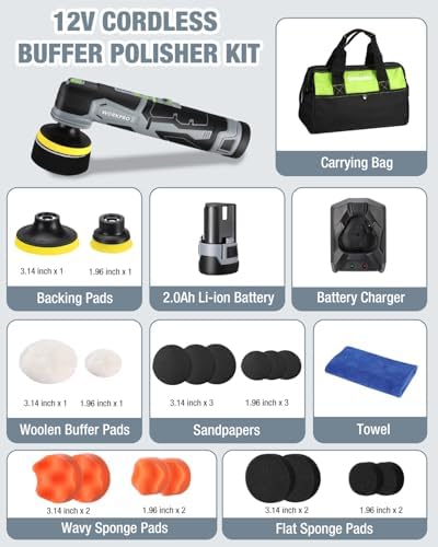 WORKPRO 12V Cordless Mini Buffer Polisher Kit