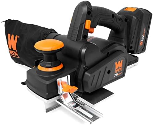 WEN Cordless Planer, Brushless with 3-1/4-Inch Blade, 20V Max 4.0 Ah Lithium-Ion Battery and Charger (20653)