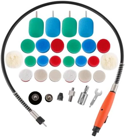 SPTA M14 Thread Flexible Shaft, Mini Detail Polisher Universal Rotary Grinding Tool 30-Piece Polishing Pad Sponge Polishing Pad for Rotary Tools/Polishers, Drill for Metal Aluminium