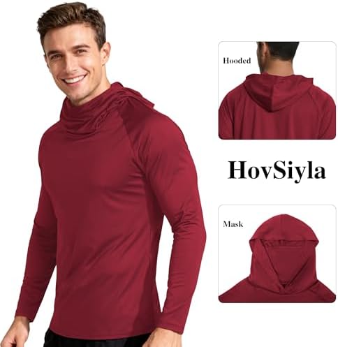 HovSiyla Mens Fishing Hoodie UV Sun Protection Shirts UPF Rash Guard Long Sleeve Shirts Hiking Performance Mesh Face Mask Top