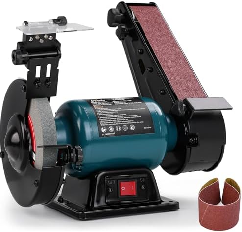 6-Inch Bench Grinder & 2x27 Belt Sander Combo, 2.5A Induction Motor Bench Tool for Sharpening, Knife Work, Wood Projects and Metal Finishing