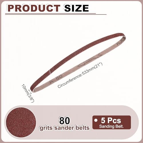 HARFINGTON 3/8 x 21 Inch Sanding Belts, 5 Pcs 80 Grits Aluminum Oxide