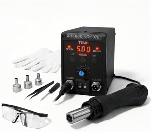 Beginner-Friendly Hot Air Rework Station with LED Display, Digital Heat Gun Kit for Heat Shrink Tubing, Small Electronics Repair, Component Removal, DIY Projects and Home Workbench Use