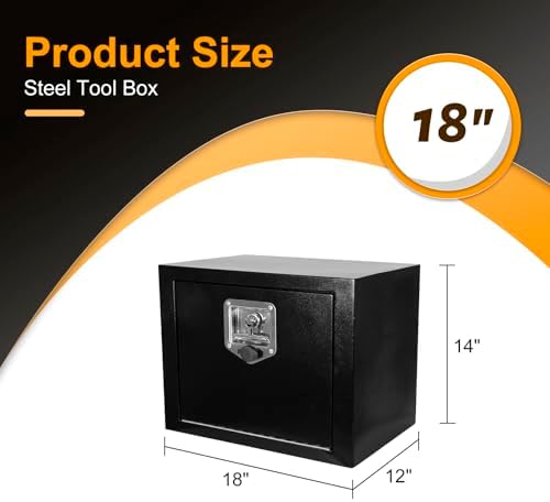 Underbody Truck Box Steel Storage Tool Box,18 x 12 x 14 Tool Chest Organizer w/Lock and Keys For Pickup,Truck Bed, RV, Trailer,Heavy Duty Waterproof Black box