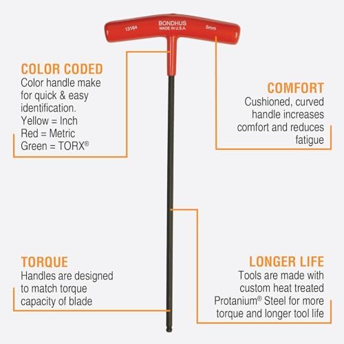 Bondhus 13199 Ball End Graduated Length Tip T-Handle Set w/ProGuard Finish, 9 PC, multi, one size