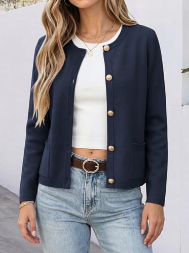ANRABESS Women's Button Down Cropped Striped Cardigan Sweaters