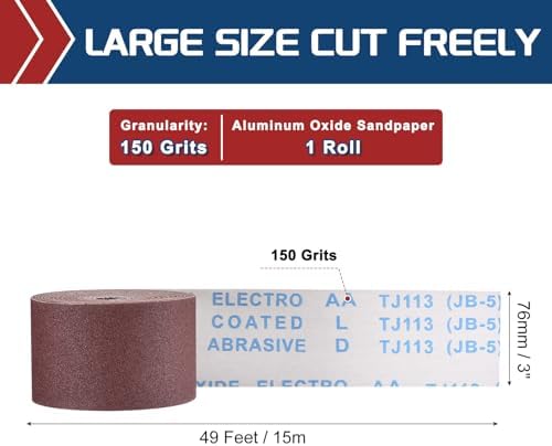 Sandpaper Roll 3Inch 49FT 150Grit Aluminum Oxide Emery Cloth Roll