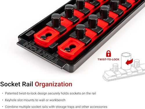 TEKTON 1/2 Inch Drive 12-Point Socket Set, 23-Piece | SHD92120 | (10 - 32 mm), Shallow, Socket Rail