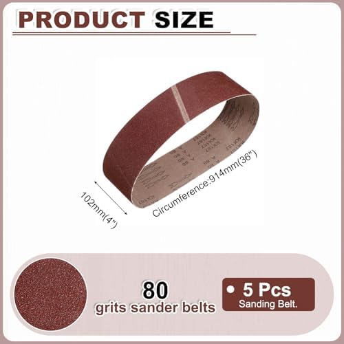 HARFINGTON 4 x 36 Inch Sanding Belts, 5 Pcs 80 Grits Aluminum Oxide