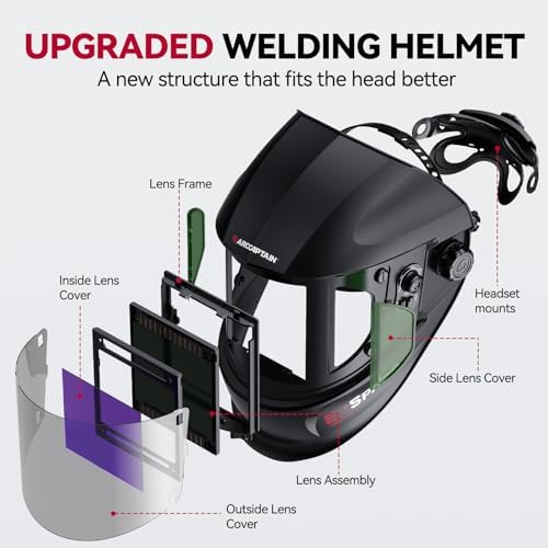 ARCCAPTAIN Welding Hood, 180° Panoramic View Auto Darkening Welding Helmet (LY800Js-BK)