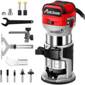 AVID POWER 6.5 Amp 1.25 HP Compact Router Tools for Woodworking, Fixed Base Wood Router with Trim Router Bits, 6 Variable Speeds, Edge Guide, Roller Guide, Dust Hood (Red, 65mm)