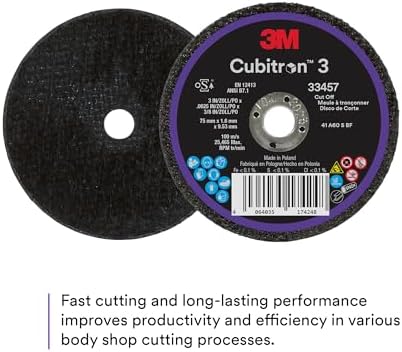 3M Cubitron 3 Cut-Off Wheel 33459, 4 in x 0.04 in x 3/8 in, Long Lasting Performance, High Cut Rate, for Automotive Cutting and Splicing, Collision Repair, 5 Wheels