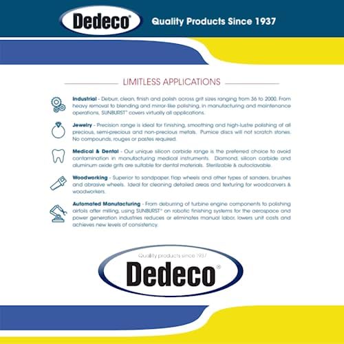 Dedeco Sunburst Radial Bristle Disc 1 Pack - 6 1/2" Curved - 1/2" Arbor - Yellow 80 Grit (Coarse) - Aluminum Oxide for Polishing & Finishing