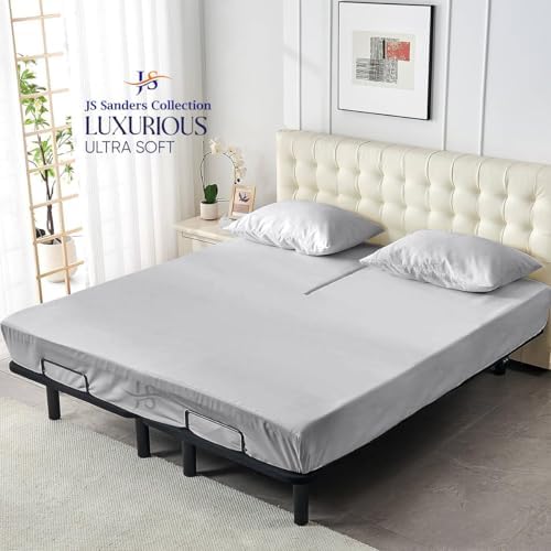 JS Sanders Collection Split Head Sheet Set 4PC Cal. King Size, Silver