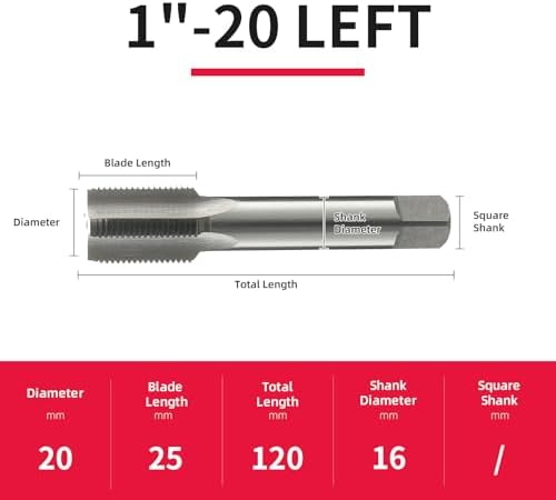1"-20 Left Hand Straight Flute Thread Tap Machine Tap HSS (High Speed Steel) Threading Tapping Repair Tools DRINYOUNG (1"-20 Left)