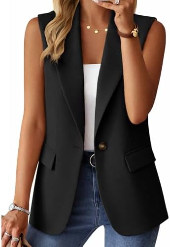 Mina Self Women's Sleeveless Vest Tops Open Front Lightweight Blazer Jacket