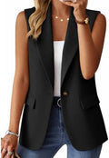 Mina Self Women's Sleeveless Vest Tops Open Front Lightweight Blazer Jacket