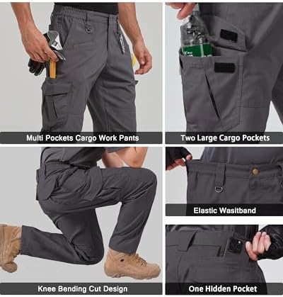 CNBQDD Mens Work Pants Cargo Tactical Construction for Men Ripstop Waterproof Lightweight Outdoor Hiking with Pockets