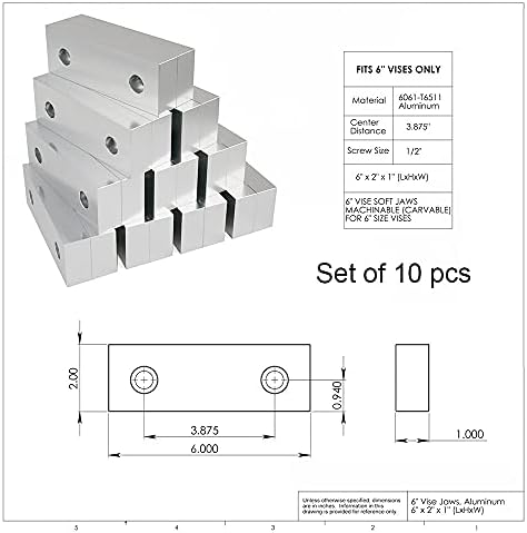 10 Set 20pcs 6 x 2 x 1 Soft Jaws Set Standard Machinable Aluminum Compatible with Kurt 6" Vise Jaws